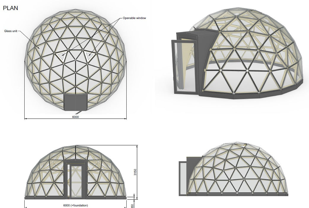 Ø6m Insulated Glass Dome - STAR/wood frame