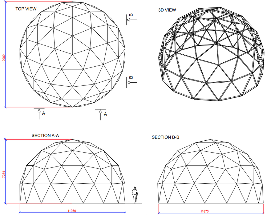 Ø12m STAR/bois DIY Icosaèdre dôme géodésique FRAME