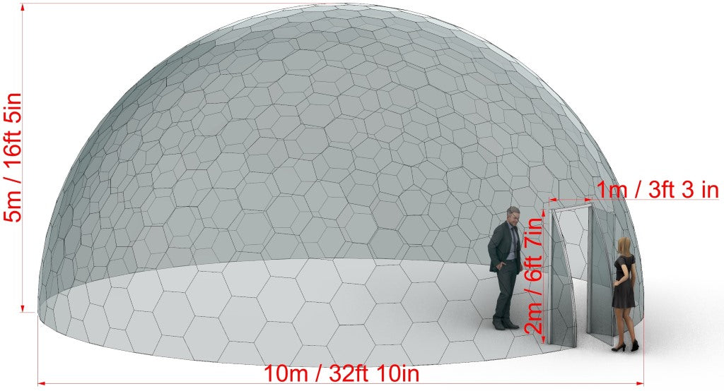 Ø10m H5m / Ø32ft 9in H16ft 4in Luxury Aura Dome™ with Glass Door