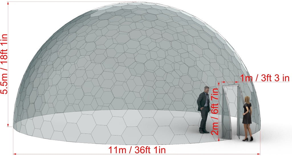 Ø11m H5,5m / Ø36ft 1in H18ft Luxury Aura Dome™ with Glass Door