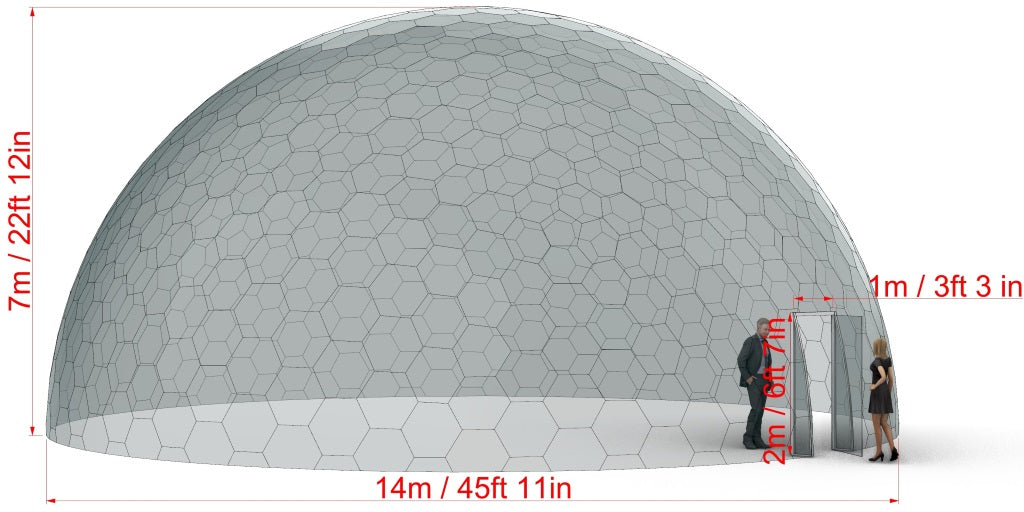 Ø14m H7m / Ø45ft 11in H22ft 11in Luxury Aura Dome™ with Glass Door