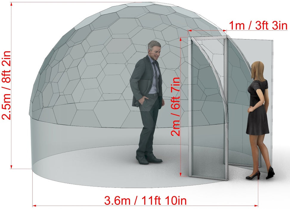 Ø3,6m H2,5m / Ø11ft 9in H8ft 2in Luxury Aura Dome™ with Glass Door