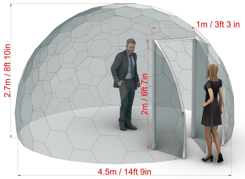Ø4,5m H2,67m / Ø14ft 9in H8ft 9in Luxury Aura Dome™ with Glass Door