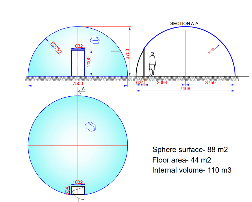 Aura Dome™ Ø6m, H3,5m - STANDARD - Cupola geodetica