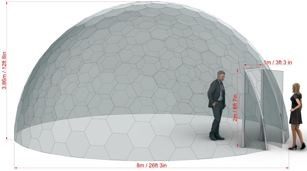 Ø8m H3,86m / Ø26ft 2in H12ft 7in Luxury Aura Dome™ with Glass Door