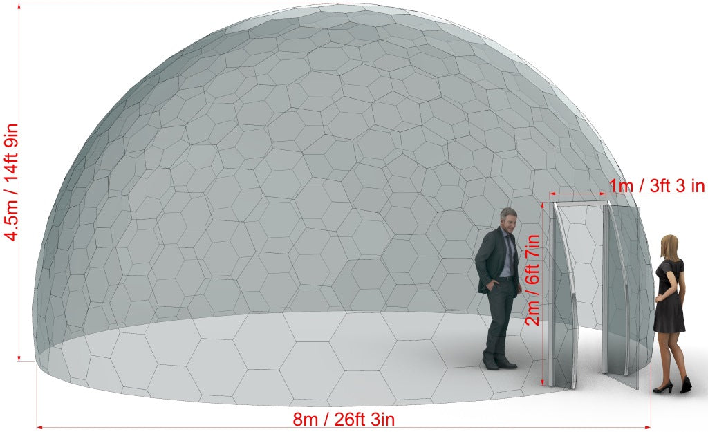 Ø8m H4,5m / Ø26ft 2in H14ft 9in Luxury Aura Dome™ with Glass Door