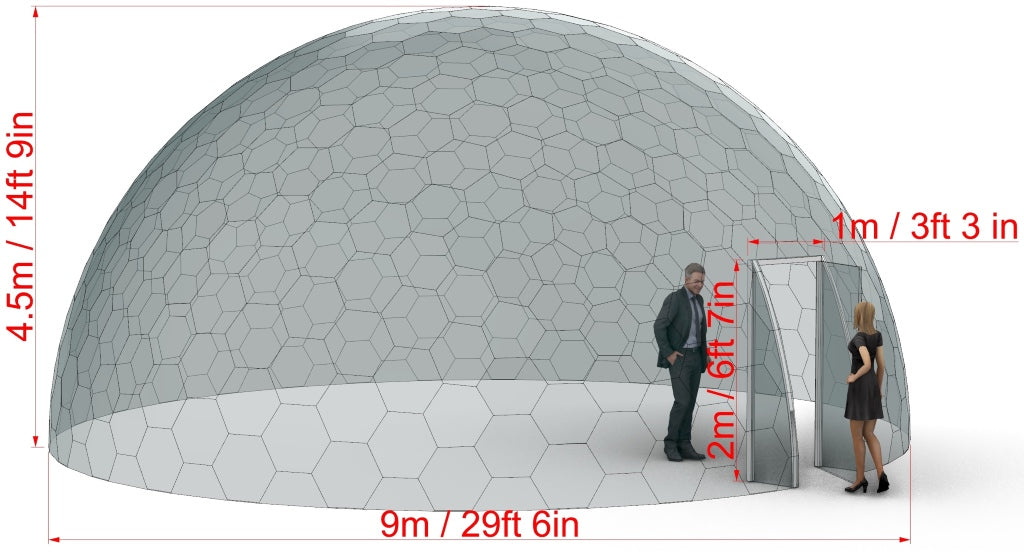 Ø9m H4,5m / Ø29ft 6in H14ft 9in Luxury Aura Dome™ with Glass Door