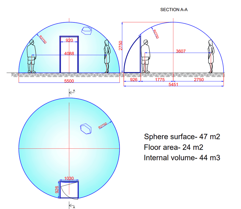 Aura Dome™ Ø6m, H3,5m - STANDARD - Cupola geodetica