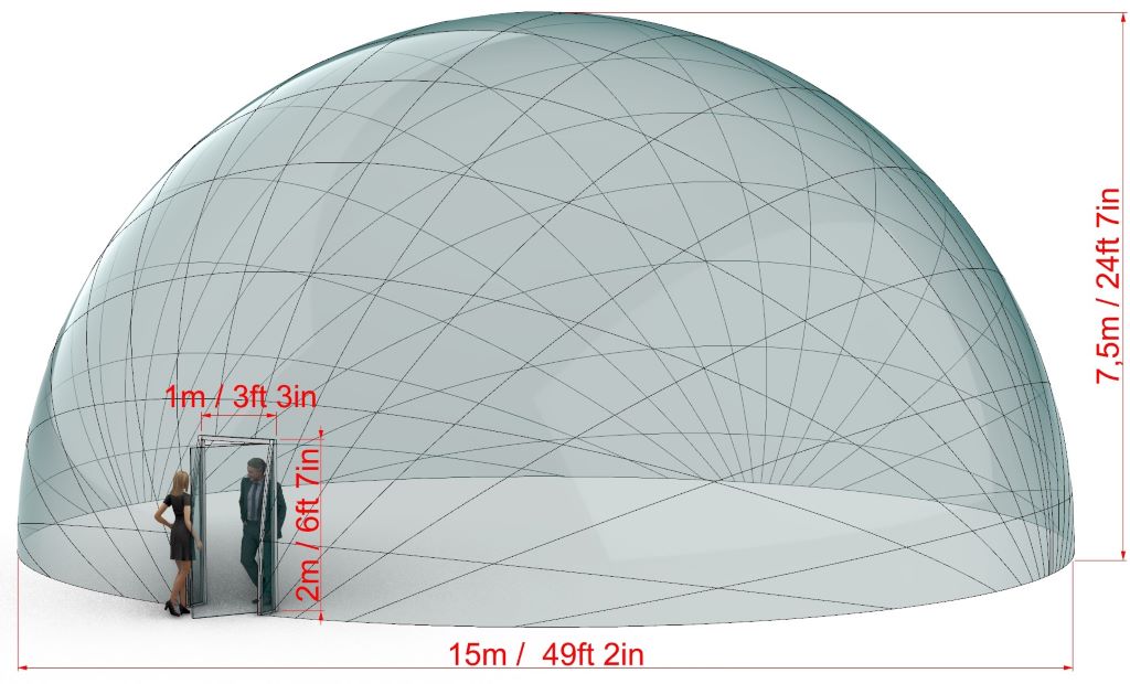 Ø4-12m Luxury Aura Dome™ su stiklinėmis durimis