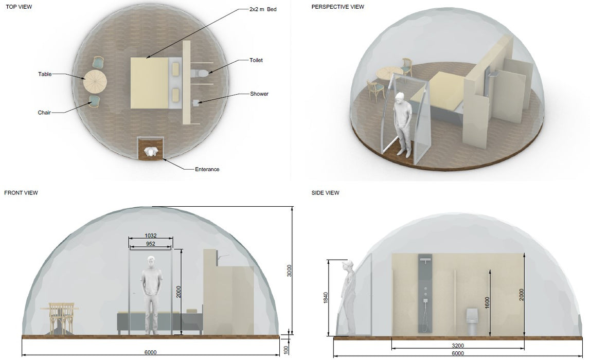 Ø6m H3m Luxury Aura Dome™ with Glass Door