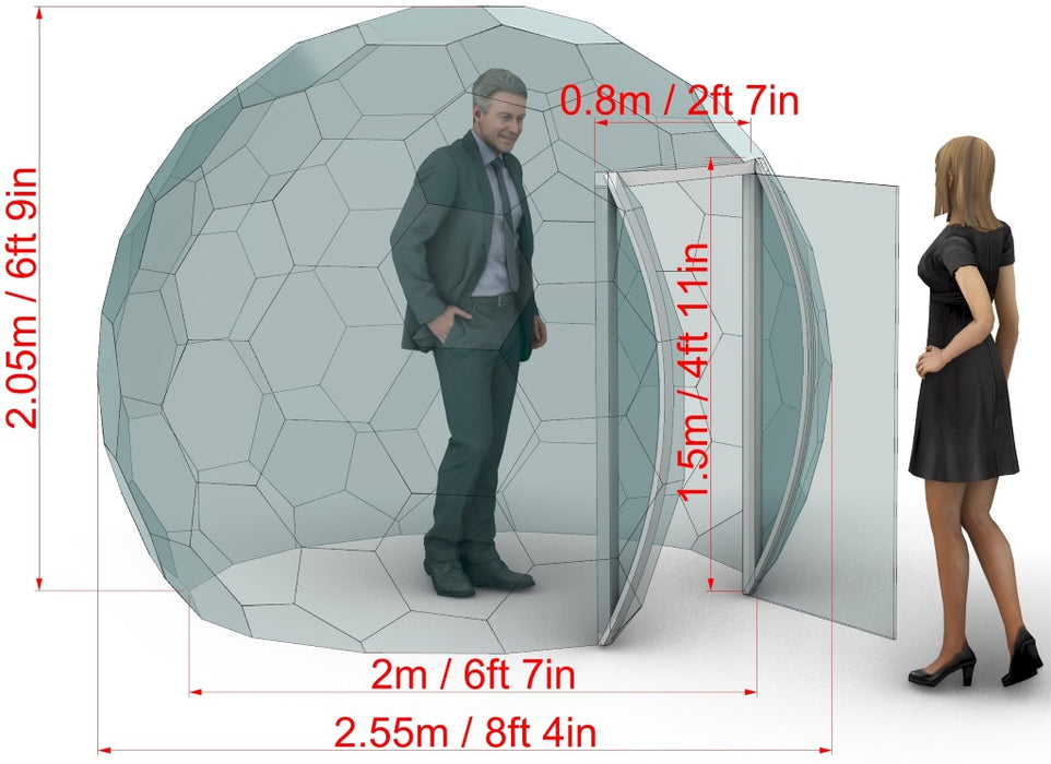 Ø2,55m H2,05m / Ø8ft 4in H6ft 8in Aura Bubble™ Dome with Glass Door