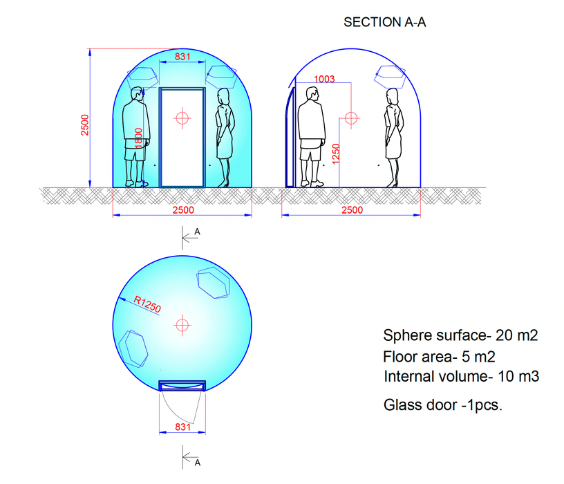 Ø2,5m H2,5m / Ø8ft H8ft Luxury Aura Dome™ with Glass Door