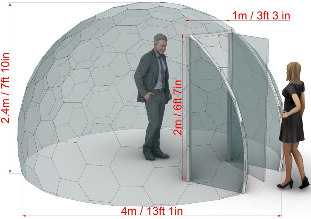 Ø4m H2,38m / Ø13ft 1in H7ft 9in Luxury Aura Dome™ with Glass Door