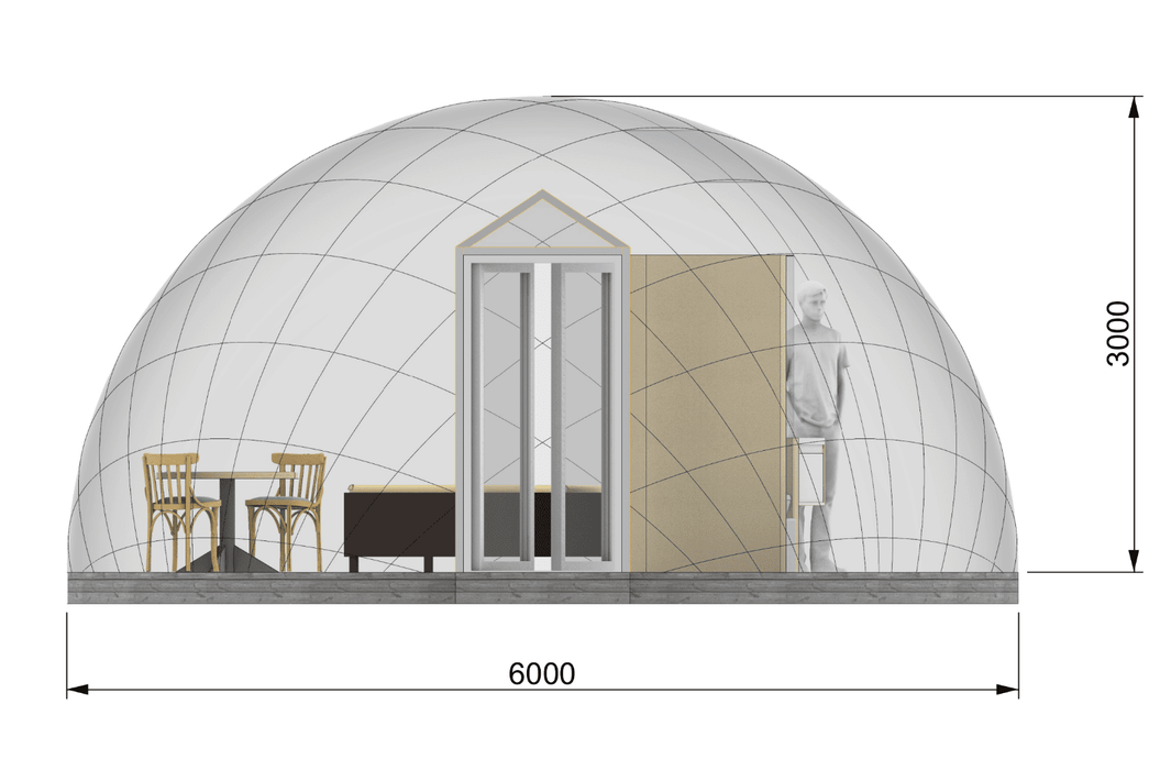 Ø6m H3m Luxury Airtight Aura Dome™ with Two Glass Doors