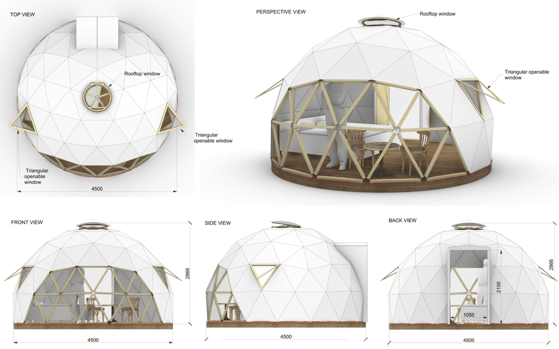 Ø4,5m H2,9m STAR/WOOD/PVC tent Dome V3 4/7 Insulated