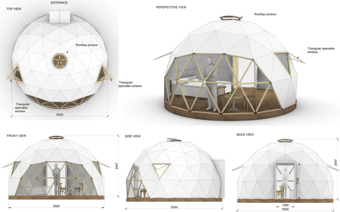 Ø5,5m H3,2m STAR/WOOD/PVC tent Dome V3 4/7 Insulated