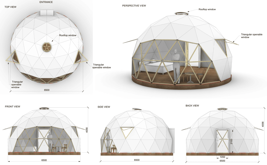 Ø6,5m H3,8m STAR/WOOD/PVC tent Dome V3 4/7 Insulated