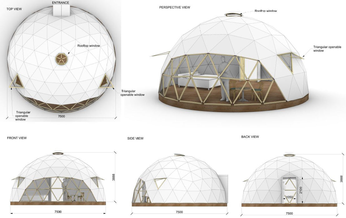 Ø6m STAR/Holz/PVC Zelt Dome