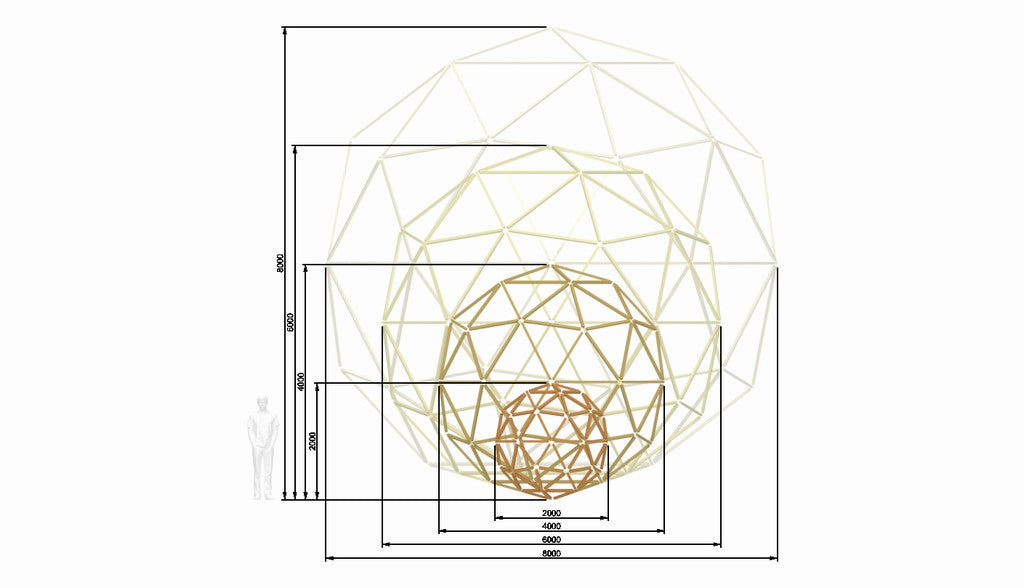 2V 1/1 Geodesic Sphere connectors kit for DIY Icosahedron Ø2-8m / 6,6-26,2ft