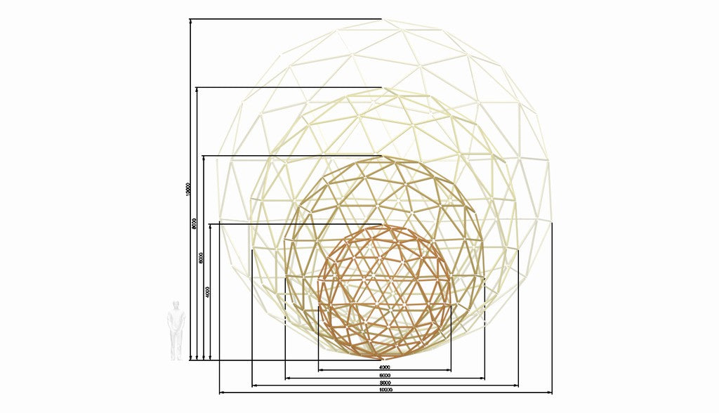 3V 1/1 Geodesic Sphere connectors kit for DIY Icosahedron Ø4-10m / 13,1-32,8ft