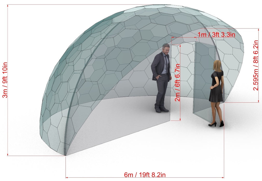 Ø6m H3m / Ø19ft 8in H9ft 10in Aura Glamping Dome Pod with partition wall (without STAR frame)
