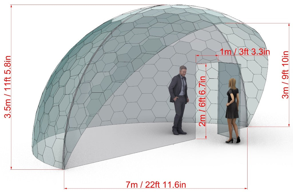 Ø7m H3,5m / Ø22ft 11in H11ft 5in Aura Glamping Dome Pod with partition wall (without STAR frame)