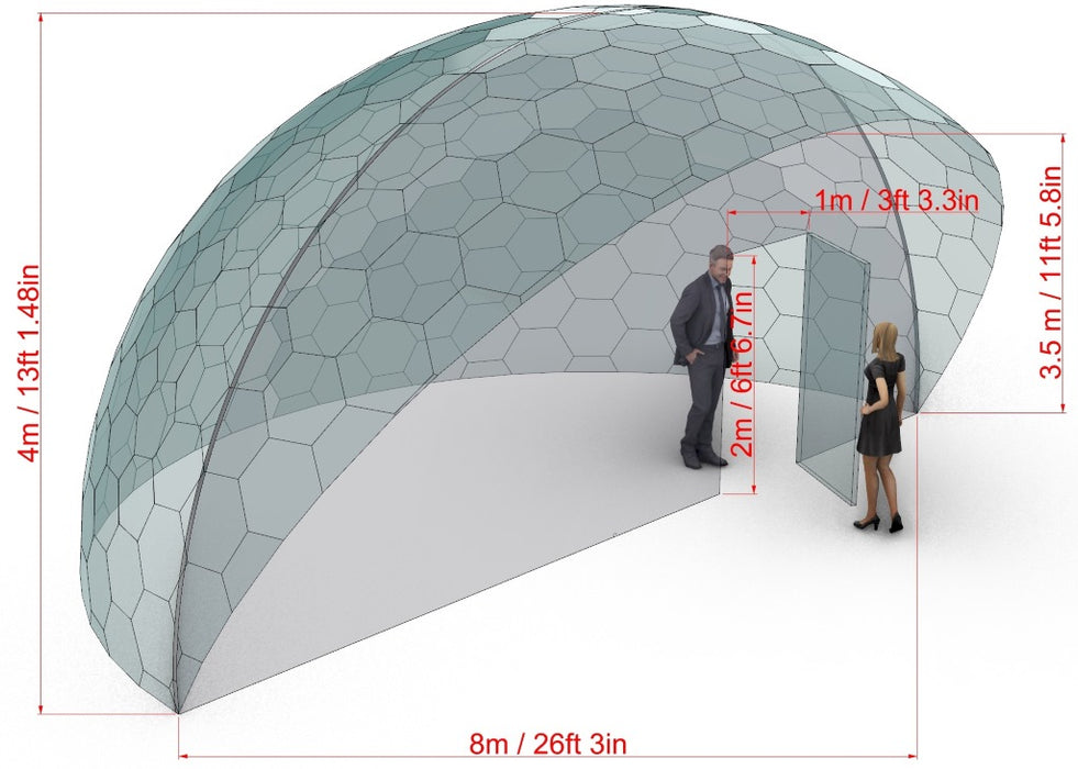 Ø8m H4m / Ø26ft 2in H13ft 1in Aura Glamping Dome Pod with partition wall (without STAR frame)