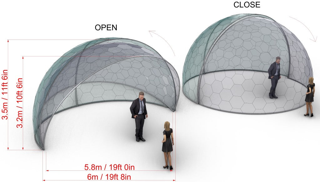 Ø6m H3,5m / Ø19ft 8in H11ft 5in Luxury Aura Dome™  - Motorized Retractable Enclosure