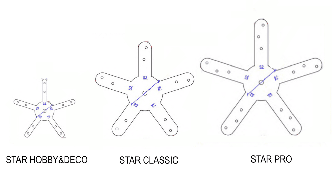 2V 1/2 Geodesic Dome STAR connectors kit for DIY Icosahedron Ø2-8m / 6,6-26,2ft