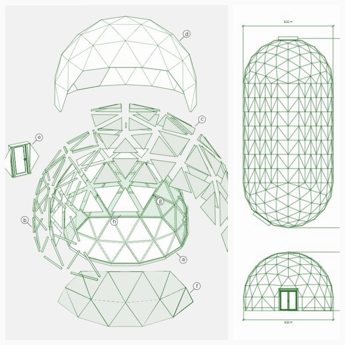 8x19 m Ellipse Insulated Glamping Dome PVC-Glass. Semi-permanent building.