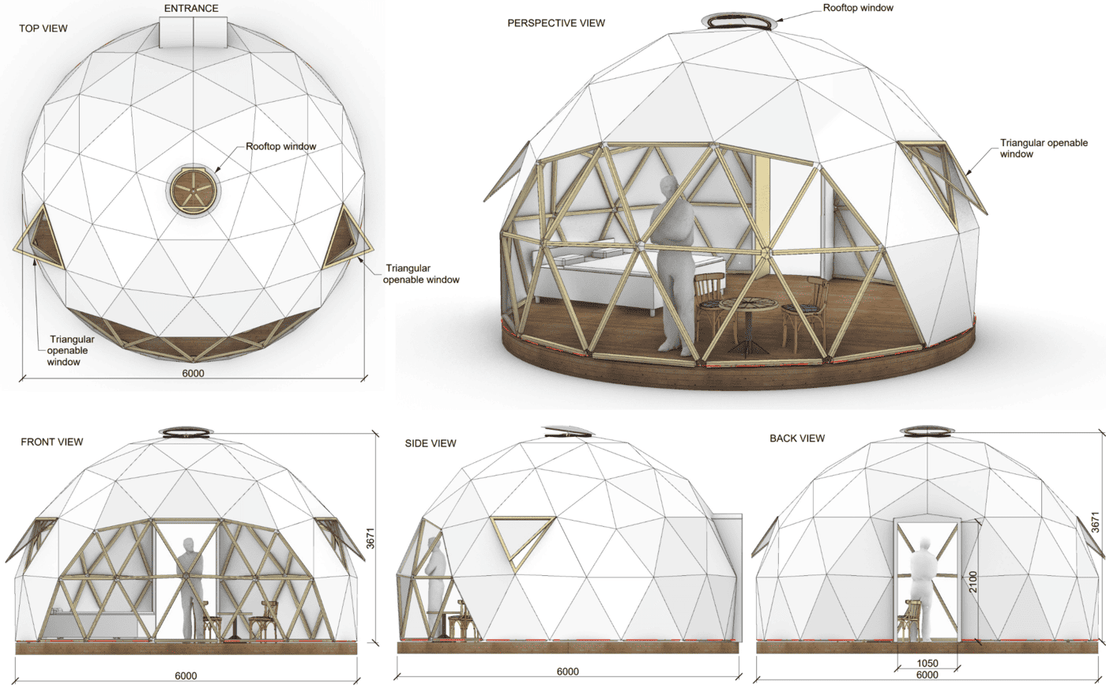 Ø6m H3,6m STAR/WOOD/PVC tent Dome V3 4/7