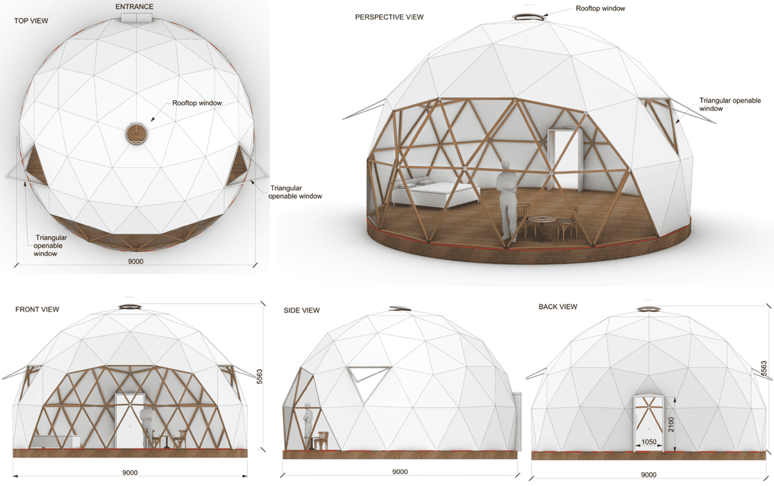 Ø9m H5,3m STAR/WOOD/PVC tent Dome V3 4/7