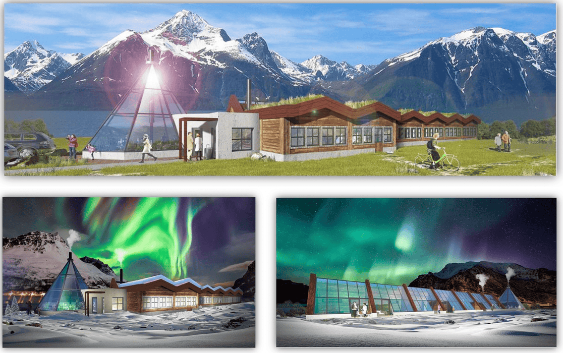 38x9,7m / 124ft x 31ft 9in Wooden House Connected to Ø9m (29ft) Glass Lavvo Cabin