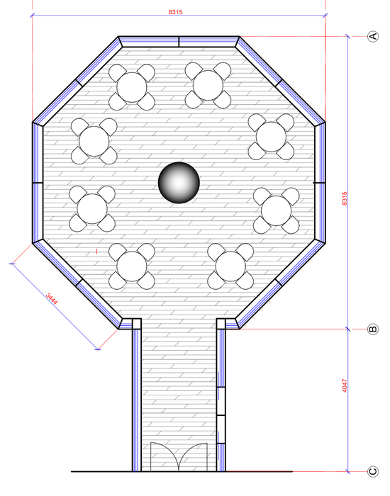 38x9,7m / 124ft x 31ft 9in Wooden House Connected to Ø9m (29ft) Glass Lavvo Cabin