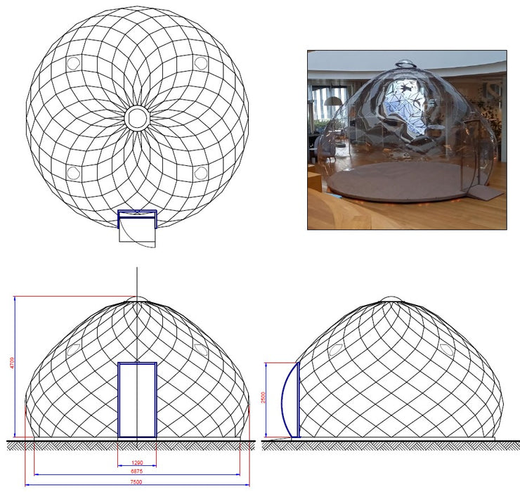 CLEAR AIRTIGHT Ø7,5m Luxury Aura Zome Dome™ Mosquito/Dust PROOF