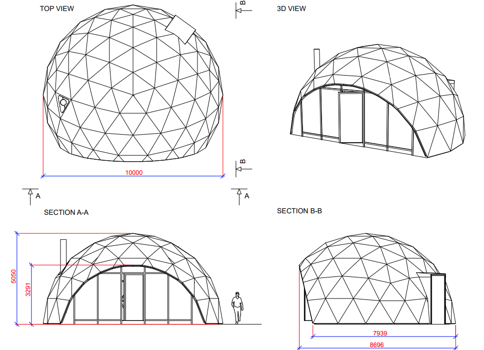 Ø10m Isolierte Glamping Dome PVC-Glaswand - semipermanentes Gebäude