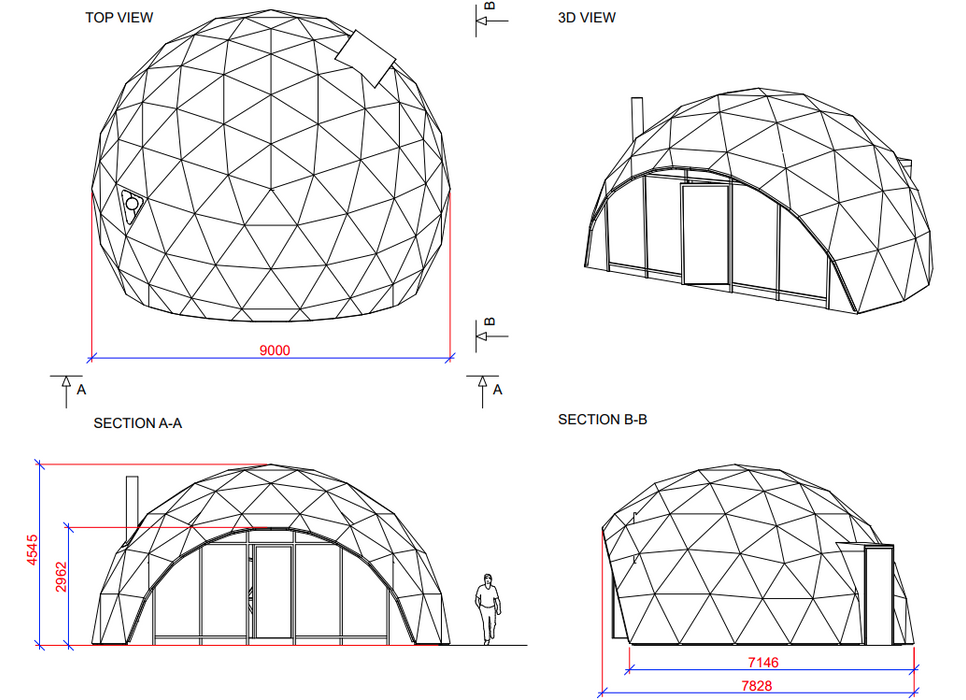 Ø9m Isolierte Glamping Dome PVC-Glaswand - semipermanentes Gebäude