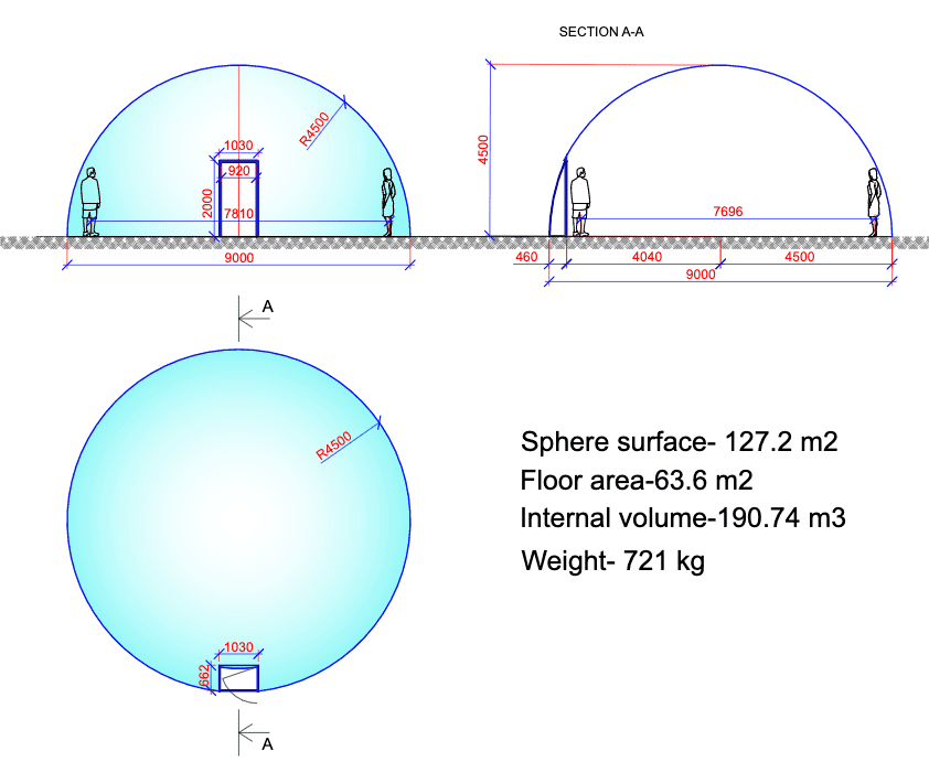 Ø9m Luxury Aura Dome™ mit Glastür