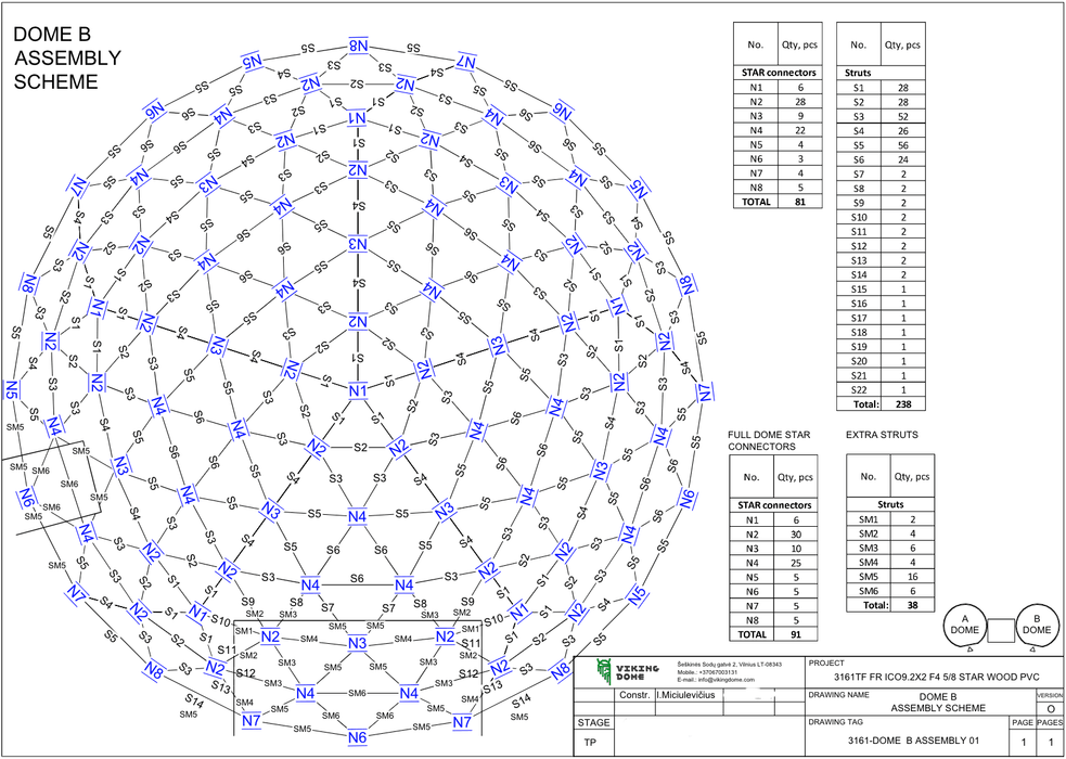 Ø9,2m Icosaèdre STAR/bois/PVC Dôme isolé