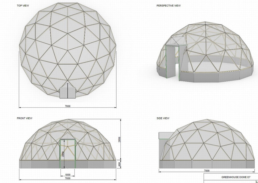 Ø7m All-season Greenhouse insulated growing geodesic dome