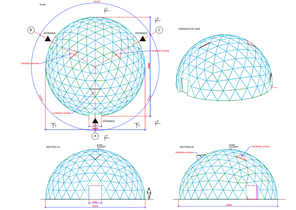 Ø16m Icosahedron T-STAR/GLASS skylight