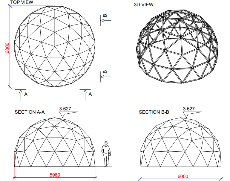 Ø6m STAR/wood DIY Icosahedron geodesic dome FRAME