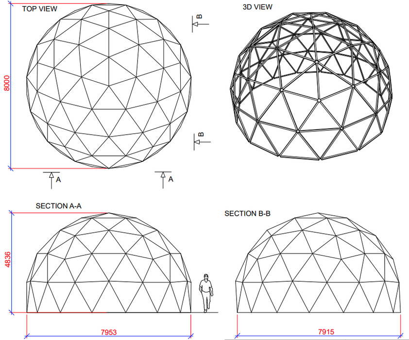 Ø8m STAR/wood DIY Icosahedron geodesic dome FRAME