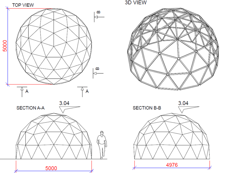 Ø5m STAR/wood DIY 4/7 V3 Icosahedron geodesic dome FRAME