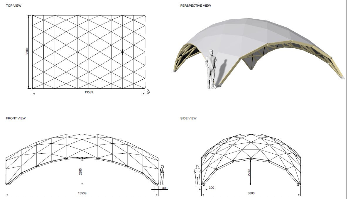 13,5x8,8m / 44x30ft DIY Quadro Geodesic Dome STAR PRO Connectors Kit