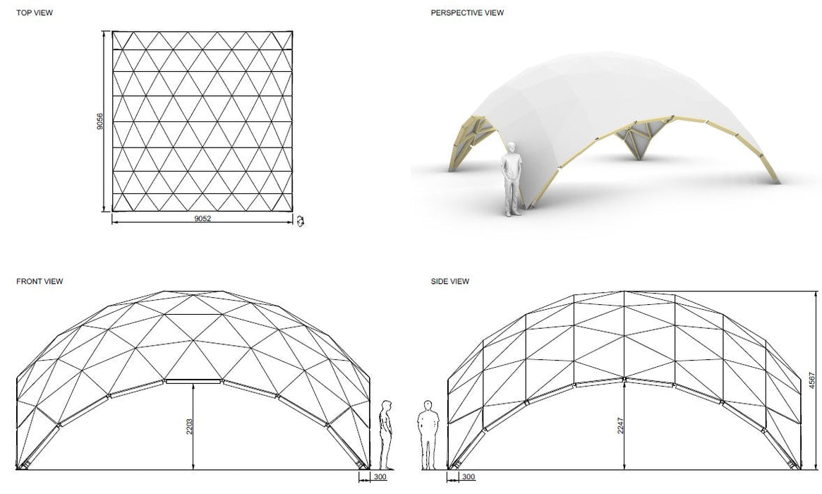 9x9m / 30x30ft DIY Quadro Geodesic Dome STAR PRO Connectors Kit